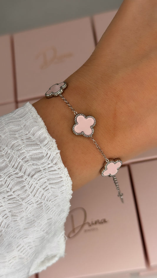 Flower armband pink zilver