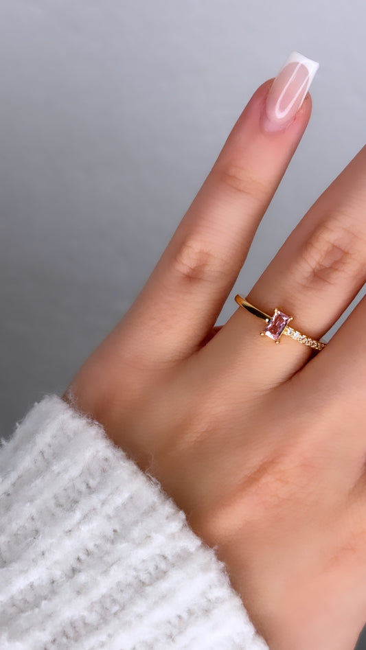 Tara ring roze steen